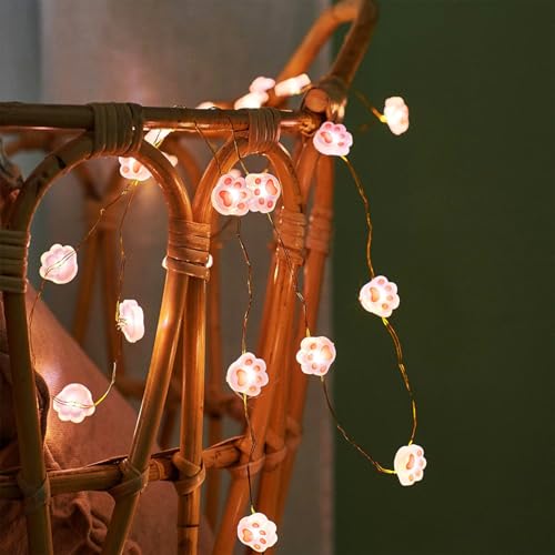 KOBOKO Pfoten Lichterkette, 2M 20 LED Lichterkette Innen Außen, Lichterkette Batteriebetrieben, Katzenpfote Lichterketten, Katzenkrallen Dekorative Lichter für Garten,Weihnachten,Hochzeit,Partysdeko
