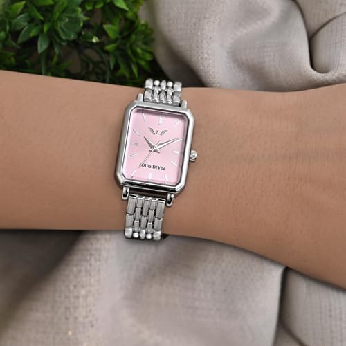 Image of LOUIS DEVIN Silver /Brown /Rose Gold Bracelet Metal Chain Analog Wrist Watch for Women (Blue /Green /Pink /Black /Silver /Brown /Rose Gold Dial) | LD-LS193-CH