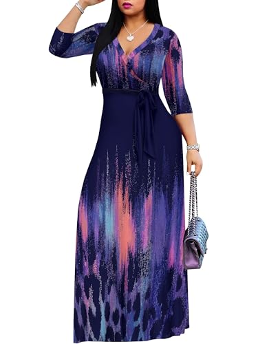 Image of PinkPatty Plus Size Dresses for Curvy Women V Neck Flowy Long Sleeves Wrap Maxi Dress Travel Vacation Outfits