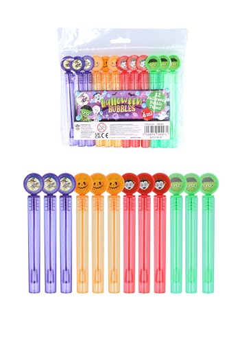 HENBRANDT Halloween Bubble Tubes with Wand (Pack of 12) Childrens 4ml Trick or Treat Goodies Halloween Favours Party Games Kids Party Bags