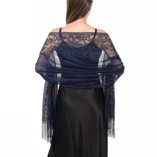 MUQU Shawls and Wraps for Evening Dresses - Lace Shawl Pashmina Wedding Formal Scarf for Women