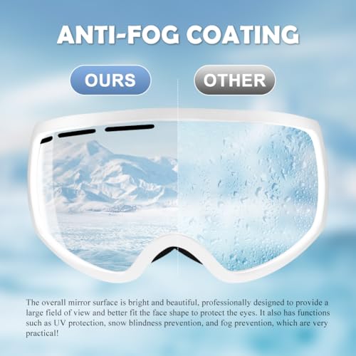Fouvin Skibrille, Snowboard Skibrille für Damen Herren, Anti Beschlag mit sphärischer abnehmbarer Scheibe, Winter Schneebrille (Weiß)