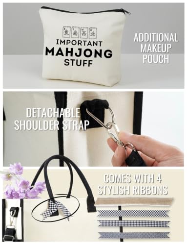 Image of InnoBeta Mahjong Gifts for Women, Mahjong Canvas Tote Bag with Zipper Closure & Shoulder Strap, Mahjongg Gifts for Birthday