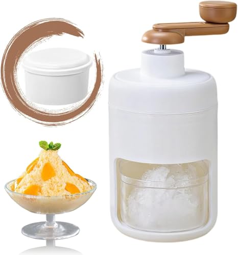 BIGTHREE Small Shaved Ice Machine Hand-Cranked Ice Crusher Portable Ice Shaver Comes with a frozen ice mold for Home Kitchen Restaurant Use for Snow Cone Slush Shaved Ice.
