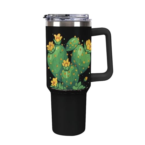 Taza de viaje de cactus de 40 oz, el termo de acero con flor ideal para hidratarte con estilo