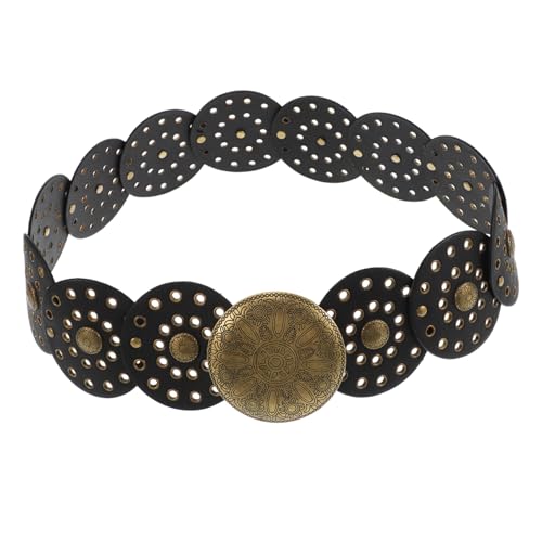 Vintage Western Style Wide Disc Belt for Women Cowboy Accessory with Intricate Metal Buckle for Jeans and Dresses Adds Unique Touch to Your Outfit