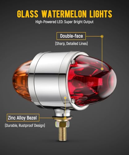 Image of Partsam 1x Glass Watermelon Light Dual Revolution Double-Face Amber Red LED Turn Signal Marker Light, Zinc Alloy Housing Amber Red Lens Post Mount for Peterbilt Freightliner Semi Truck Trailer, 12V