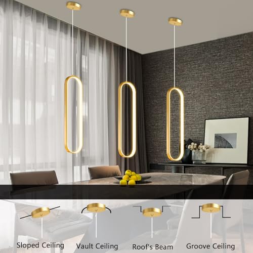 dolria Ring Chandelier Modern LED Dimmable Pendant Lighting Adjust Ceiling Light for Kitchen Island Foyer Lobby Living Room Staircaes Gold by dolria - Used condition - Image 3