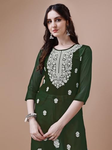 Image of EthnicJunction Women's Georgette Embroidered Straight Kurta | Summer Kurti | Short Kurti for Women | Top for Office |Women's Tunics Tops | Kurta Shirt Top | Regular Fit Top | Tops for Jeans for Women