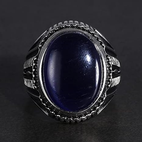Silver Big Turkish Ring Natural Blue Tiger Eyes Jewelry for Men ~ Sterling Silver 925 ~ Oval Natural Blue Tiger Gemstone Jewelry,