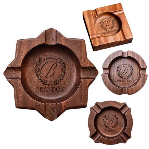 Personalized Walnut Cigar Ashtray, Custom Engraved Wooden Ashtray with Monogram or Name, Custom Wooden Home Decor, Gift for Men, Rustic Home Bar Decor for Husband Dad Grandpa