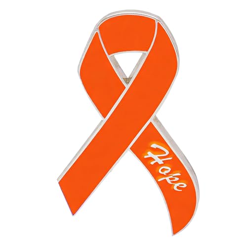 Orange Ribbon Enamel Lapel Pin Hope Awareness for Leukemia Kidney Cancer MS ADHD COPD Anti-Gun Violence with Double Butterfly Clasps