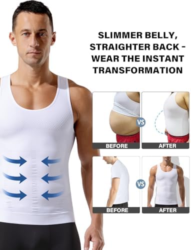 Casey Kevin Compression Shirts for Men Body Shaper Tank Top Slimming Undershirts Vest Gym Gear Sleeveless Shapewear 4 Pack,White*4,X-Large - 2
