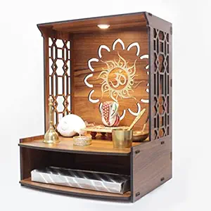 Heartily Mangal Beautiful Wooden Pooja Stand for Home Pooja Mandir for Home Temple for Home and Office Puja Mandir for Home Wall Mounted with LED Spot Light Size (H- 15.5, L- 11.5, W-11 Inch)