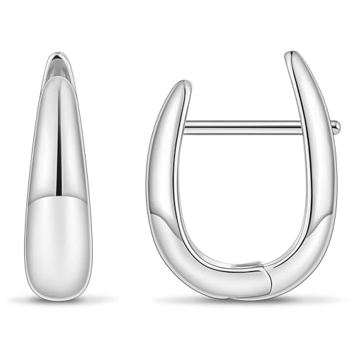 micuco Silvertone Huggie Hoop Earrings for Women 18K White Gold Plated 15mm
