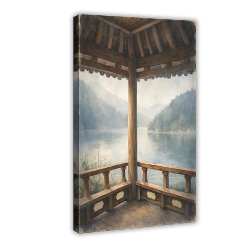 Peinture à l'huile Hanok coréen rétro : le cadeau idéal en duo de toiles de 61x91cm