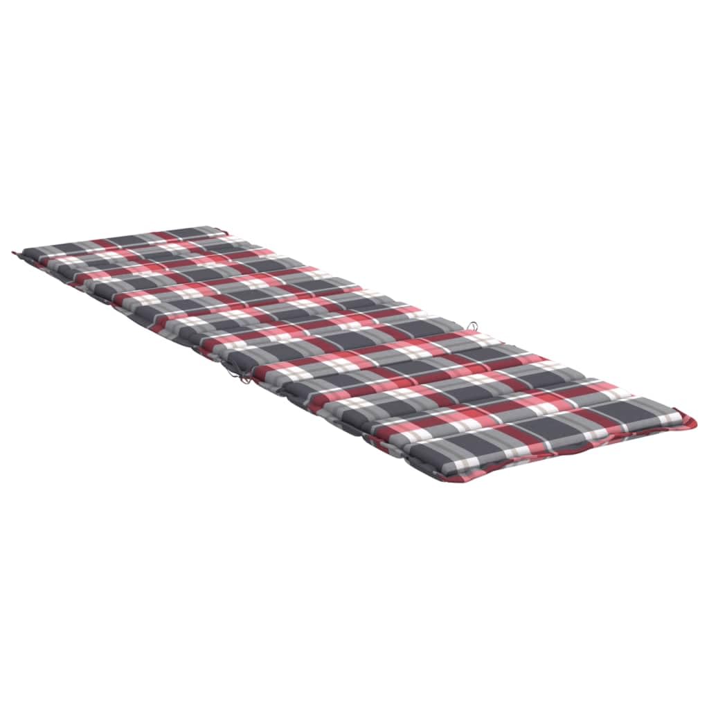 Materiałowa poduszka ogrodowa, nakładka na leżak, czerwona, wzór karo, 200 x 50 x 3 cm, tkanina Oxford z miękką wyściółką i antypoślizgowym wzorem, do ogrodu i na taras