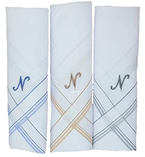 Image of ANTONIA Men's Initial Alphabet Handkerchiefs | Premium Cotton Personalized Hankies with Letter Embroidery (A-Z) | Soft, Absorbent & Reusable | Formal, Wedding & Gift Use | Pack of 6