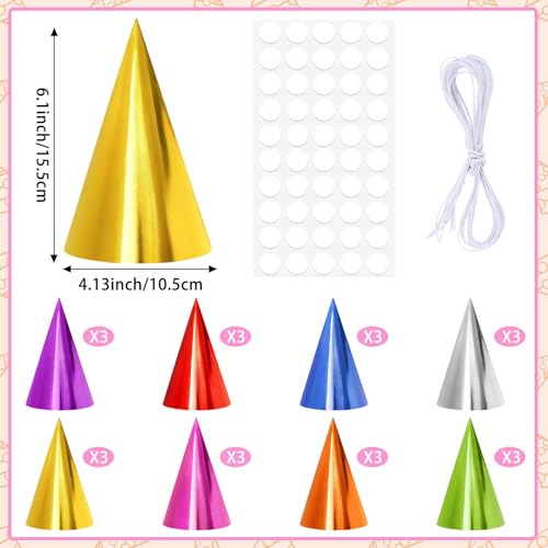 image for Hooqict 24Pcs Colorful Mini Birthday Party Hats Metallic Foil Happy Bi