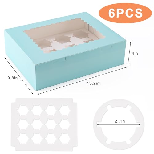 Image of Hoewina 6PCS Cupcake Boxes - Hold 12 Count Cupcake Containers with Window, Food Grade Cupcake Holder Easy Transport and Presentation - Ideal for Cupcakes, Desserts, and More (Baby Blue)
