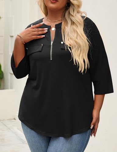 Kancystore Women's Plus Size 3/4 Length Sleeve Tops V Neck Fall Shirts Work Blouses Tunics XL-5X3