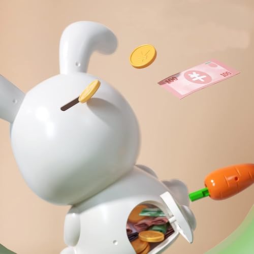 Miniatura 4 de Totority Banco de monedas de plástico para niños y niñas, adorable forma de conejo, para regalo de cumpleaños