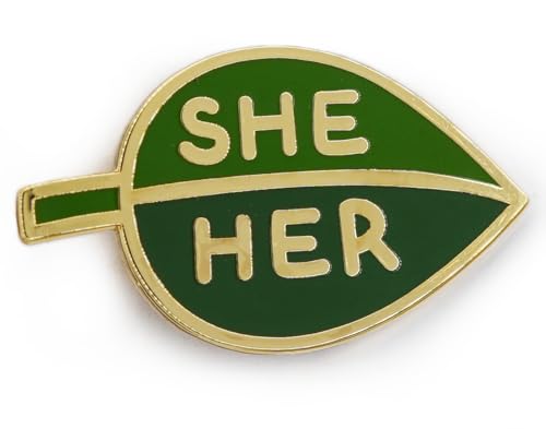 She Her Pronoun Brooch Button Non-Binary Badge Enamel Lapel Pin - Green Leaf NB Pride Genderqueer Gender Identity Pin