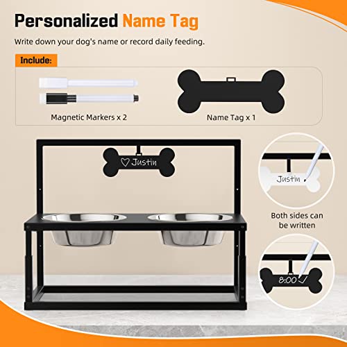 Lewondr Erhöhte Hundenäpfe, 3 Höhenverstellbar (10/16/22CM) Eisenständer mit 2 Edelstahlnäpfen & Namensschild, Hundebars Futterspender Fressnapf Futternapf für Kleine & Mittelgroße Hunde - Schwarz - Image 5