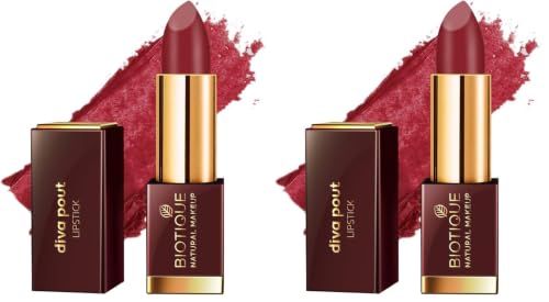 Image of Biotique Natural Makeup Matte Diva Pout Lipstick - Flaming Desire, 4g (Pack of 2)