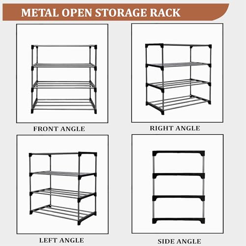 Image of 4 Tier Metal Book Shelf Tall Narrow Storage Rack for Kids and Adults Modern Bookshelf Unit for Nursery, School, Home, and Office, Floor Mount Open
