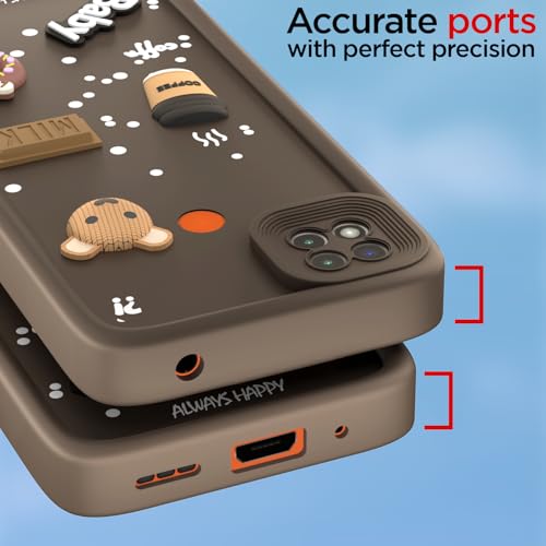 Image of Outlouders Back Cover for Redmi 10A / 10A Sport /Redmi 9 /9 Activ / 9C / Poco C31 | 3D Cartoon Cute Fun Bear | Silicone Full Body Protection Bumper Case (Brown)