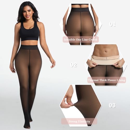 Image of Blostirno Women's Fleece Lined Tights Thermal Pantyhose Leggings Opaque Winter Warm Thick Stockings Tights