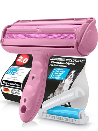 BluePet Eliminador de pelo de animales original, incluye mini cepillo de pelusas para ropa, rodillo reutilizable para eliminar el pelo de animales, pelo de gato, pelo de perro (rosa + mini rodillo de