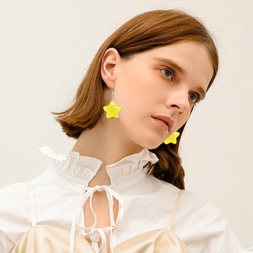 GBAHFY Fluorescence Star Earrings Multicolor 80s Neon Resin Star Dangle Earrings for Women 80s Halloween Party Costume Accessory4