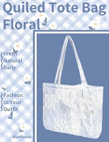 Bolso tote acolchado y floral para mujer, de algodón, tamaño mediano miniatura 2