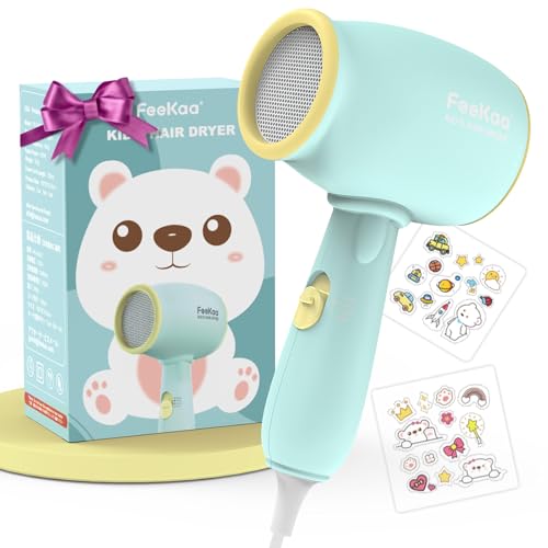 Feekaa Kids Hair Dryer Baby Hair Dryer 3 Safe Temperature for Children Hairdryers Quiet kids Hairdryer Small Lightweight Blow Dryer 550W Hairdryer kids with Sticker Gift for Boy Girl Baby Toddler
