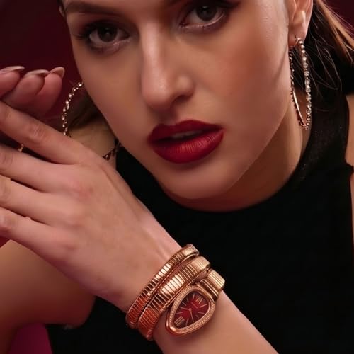 Image of Serpentine Snake Watch for Woman with Spiral Bracelet, Dial Watch for Woman with Quartz, Stylish Analog Waterproof Serpenti Watches Women