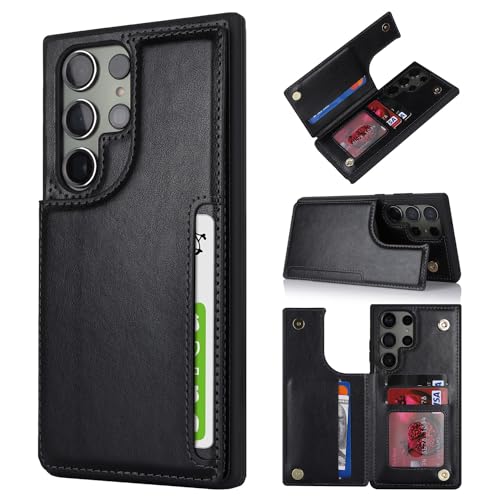 Étui Galaxy S23 Ultra de protection chic en cuir synthétique noir fini main