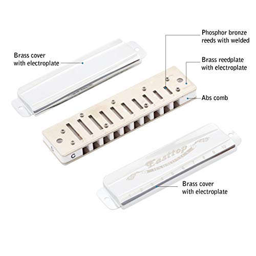 East Top 10 Holes Key by C Professional Diatonic Blues Harmonica T008, Silver Harmonica Pour adultes, joueurs… - Les Beatles, Paul McCartney, John Lennon, RIngo Starr, George Harrison East Top 10 Holes Key by C Professional Diatonic Blues Harmonica T008, Silver Harmonica Pour adultes, joueurs… – Image 4