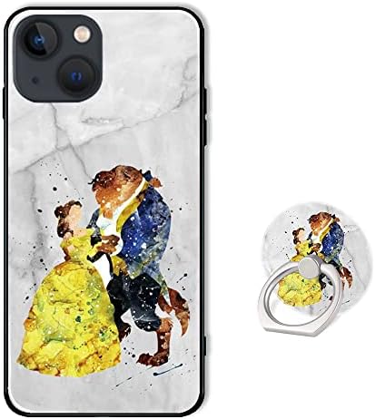 Cute Phone Case for iPhone 13 with Ring Holder Kickstand,Soft TPU Rubber Silicone Protective Cover for iPhone 13 6.1 inch - Marble Design