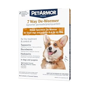 PetArmor 7 Way De-Wormer for Dogs, Oral Treatment for Tapeworm, Roundworm & Hookworm in Small Dogs & Puppies (6-25 lbs), Worm Remover (Praziquantel & Pyrantel Pamoate), 2 Flavored Chewables