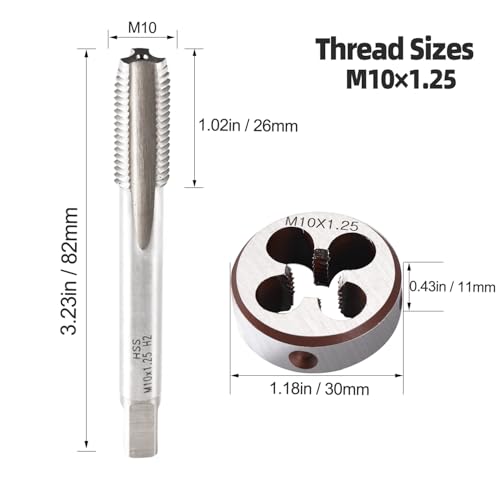 Image of M10 x 1.25 Metric Thread Tap and Die Set, M10 x 1.25mm High-speed Steel Machine Tap Die Set Right Hand