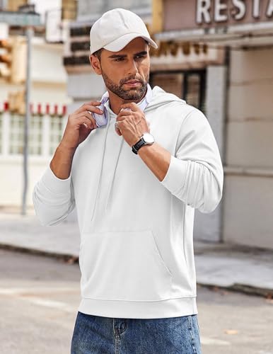 Coofandy Mens Hooded Sweatshirt Long Sleeve Casual Fashion Knit Pullover Hoodies With Kanga Pocket White thumb #1