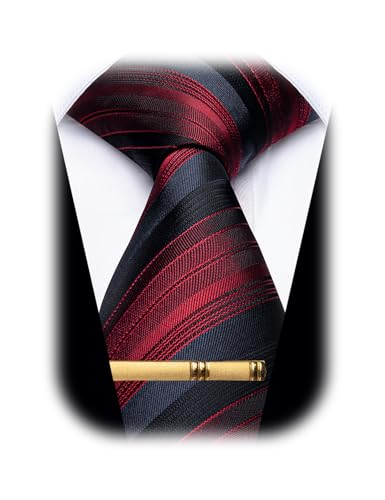 Image of YourTies Men's Neckties Striped Tie and Plaid Neckties for Men Woven Silk Tie Gold Tie Clip Set