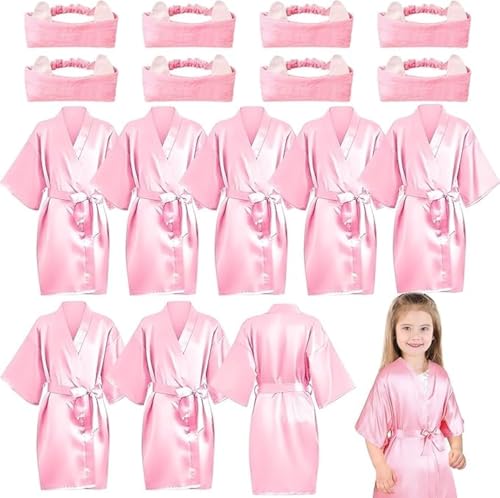 TESIN 8 accappatoi per bambine con fascia per capelli, per feste termali, feste di compleanno, feste di compleanno, rosa, 8-10 anni