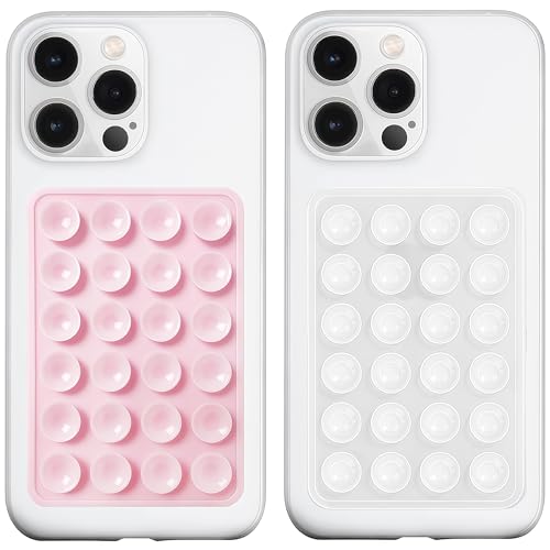 Image of LvShuLiangPin Anteel Silicone Suction Phone Case Mount, Silicon Adhesive Phone Accessory for Smartphones, Hands-Free Mirror Shower Phone Holder for Selfies, Tiktok Videos (Light Pink&Translucent)
