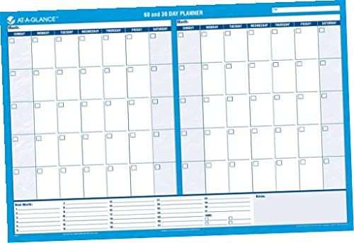 AT-A-GLANCE Wall Planner / Calendar, Undated, Erasable, 30/60-Day, 36 X 24, White/Blue
