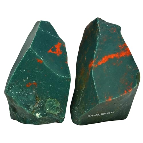 Amazing Gemstone Bloodstone Raw Crystals and Healing Stones, Natural Rocks for Tumbling - DIY Raw Stones and Crystals, 2 Pieces