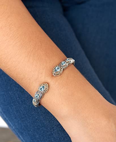Image of DEVATA Sterling Silver 925 and 18K Gold with Gemstones Bali Filigree Cuff Bracelet