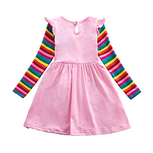 Kids Girls Long Sleeve Unicorn Dress Cartoon Pony Rainbow Printed Casual Dress Fall Winter Tunic Dresses2
